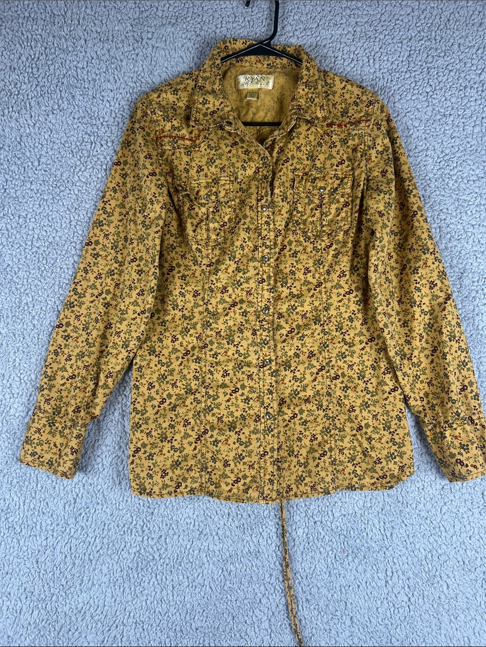 Ryan Michael Long Sleeve Collared Floral Yellow Cotton Womens Shirt Size L